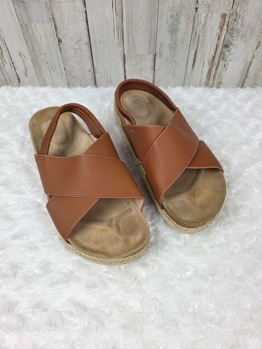 SOBEYO Classic Criss Cross Platform Sandals Espadrilles Sling Back Tan Size 9